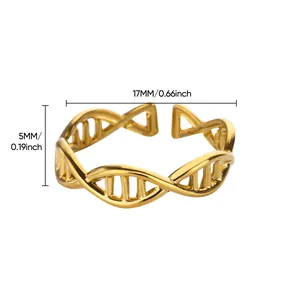 Detailed view of the 18K gold plated DNA helix ring with 17mm inner diameter and 5mm width