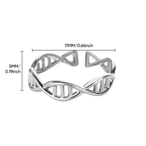 Macro view of DNA helix ring showing measurements 17mm inner diameter and 5mm width