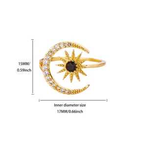 Detailed size specifications for the moon and star ring with 17mm inner diameter