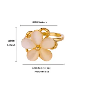 Detailed size chart showing 17mm inner diameter for this gold flower zircon open ring