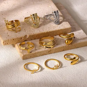 Ανοξείδωτο Ατσάλι Ρυθμιζόμενο Ανοιχτό Δαχτυλίδι για Γυναίκες Αίγυπτος Νεφερτίτη Ανκ Αραβικό Άπειρο Σταυρός Χρυσό