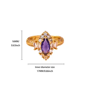 Detailed macro view showing the 17MM inner diameter and 16MM height of the purple heart ring