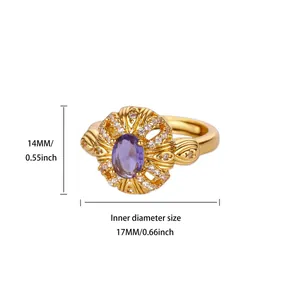 Detail view of 18K gold ring showing 14mm head height and 17mm inner diameter