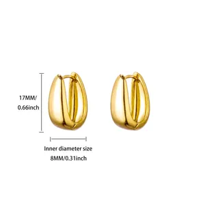 Polished 18K gold hoop earrings with dimensions 17mm outer and 8mm inner diameter