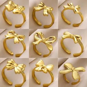 Bague Ouverte Noeud Papillon en Acier Inoxydable de Luxe Léger pour Femme Ajustable Or Argent Minimaliste Élégant Bijoux de Doigt Cadeau