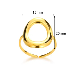 Detail view of 18k gold plated irregular oval ring with 15mm and 20mm size dimensions