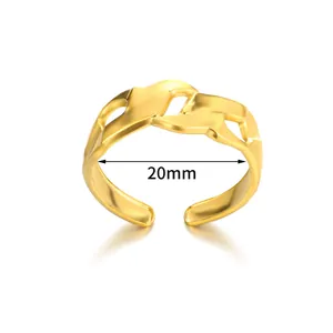 Detailed top view of an 18k gold plated open ring showing 20mm inner diameter size measurement