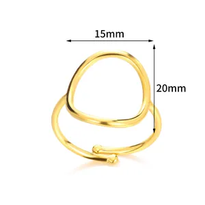 Detail view showing dimensions 15mm and 20mm of the gold irregular open ring