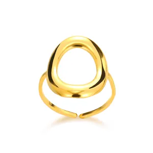 Polished 18k gold plated stainless steel open ring with irregular oval hollow design