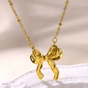 Elegante Edelstahl Schleife Anhänger Halskette Für Damen Leichter Luxus Design Ins Stil Bowknot Schlüsselbein Kette Schmuck