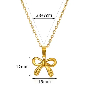 Detailansicht goldener Schleifenanhänger mit 38+7cm verstellbarer Edelstahlkette