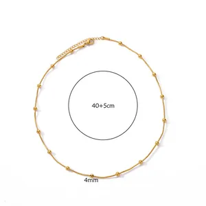 Collier minimaliste en acier inoxydable doré 18K avec perles pour femmes, 40+5cm de long