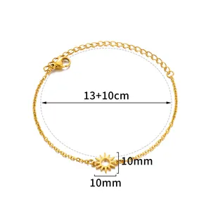 Detail of 18K gold stainless steel sun pendant bracelet with adjustable extension chain