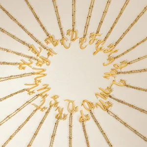 Gold stainless steel alphabet necklace series with butterfly accents in circular layout