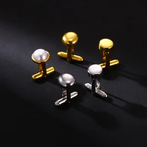 Elegant gold and silver French shirt cufflinks with faux pearls for men's wedding attire