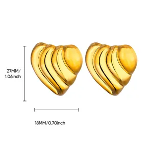 Especificaciones de tamaño para pendientes de corazón dorado con textura espiral 3D