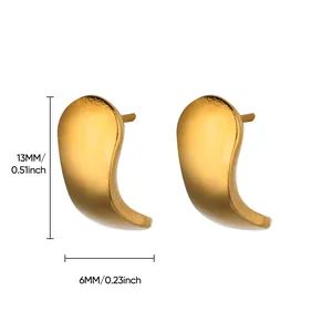 Detail view of gold drop earrings showing 13mm height and 6mm width dimensions