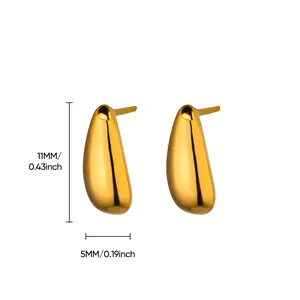 Detailed view of gold teardrop earrings with dimensions showing 11mm height and 5mm width