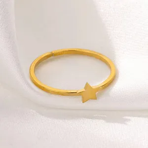 Minimalist gold star stainless steel open ring with polished celestial design for women
