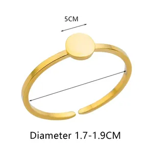 Detailed view of golden stainless steel sun ring with diameter specs and mirror finish