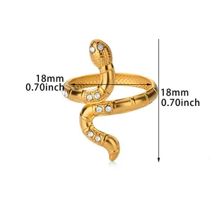 Detail showing dimensions of 18mm golden snake ring with white zircon stone inlay