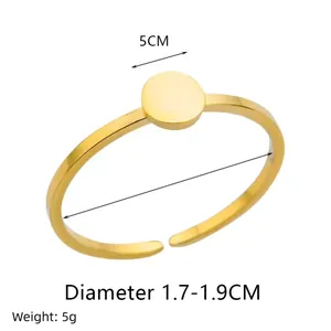 Minimalist gold stainless steel open ring with round sun moon star pattern design