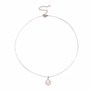 Rose gold scallop shell necklace with pearl and rhinestones on thin stainless steel chain