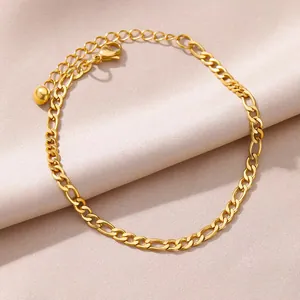 Golden Figaro chain anklet with lobster clasp and adjustable link in polished finish