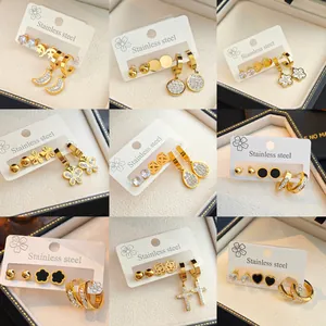 Elegante 18K vergulde roestvrijstalen oorbellen set met sterren, maan en hart ontwerpen