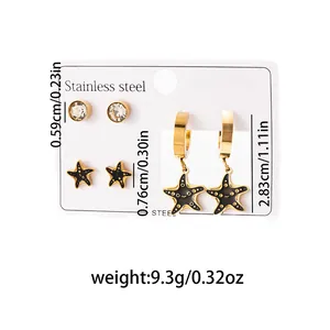 Détails des boucles d'oreilles étoile de mer et puces en zircon avec dimensions et poids