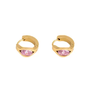 Elegant gold-plated hoop earrings featuring oval pink cubic zirconia stones for women