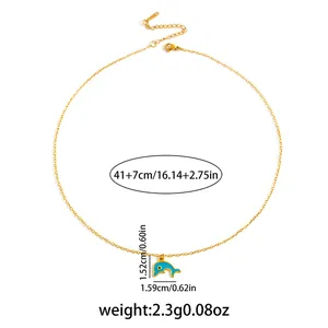Gouden dolfijn ketting met blauwe emaille hanger en verstelbare verlengketting