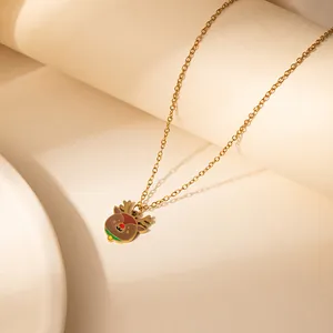 Christmas reindeer pendant necklace with enamel oil finish and golden chain accessory