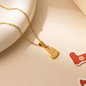 Collier de Noël en acier doré avec pendentif Père Noël rouge et chaîne à maillons fins