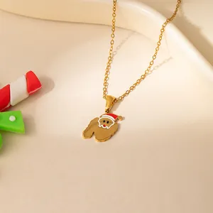 Collier de Noël en acier inoxydable doré avec pendentif émaillé bonnet de Noël