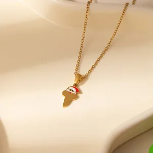 Collier carte Afrique en acier doré avec pendentif Père Noël émaillé au design festif