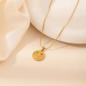 Gold plated zodiac necklace with colorful star enamel and white zircon stones