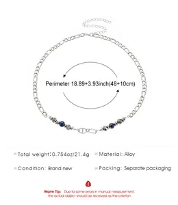 Detail of silver alloy Figaro chain with colorful pearls and 48+10cm length specification