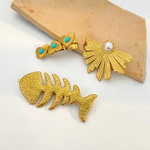 Vintage Stainless Steel Hair Clip For Women Gold Plated Metal Hairpins Heart Fishbone Sunflower Design Hair Accessories
