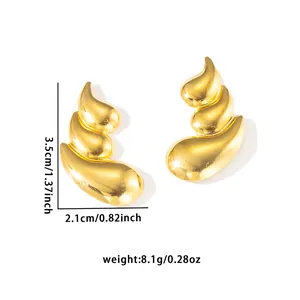 Goldene Wellen-Ohrringe, Größe 3,5x2,1 cm, minimalistische Ohrstecker aus Edelstahl