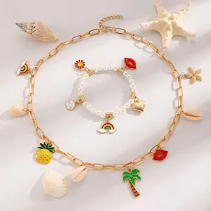 Détails de l'ensemble collier marin et bracelet en perles avec charmes émaillés bohèmes