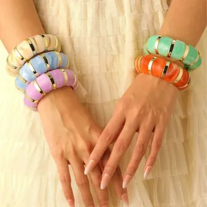Western Retro Marbling Resin Bangle For Women Geometric Alloy Exaggerated Irregular Open Cuff Bracelet Fashion Hand Jewelry