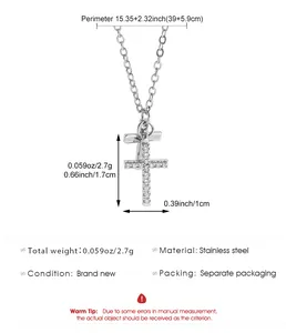 Detailed product dimensions for the stainless steel double cross pendant necklace