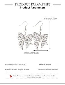 Bowknot sports earrings in bright silver acrylic with dimensions 4.9cm by 2.6cm