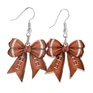 Creative sporty bow earrings with American football leather pattern print for sports events