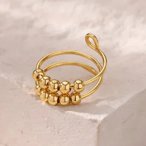 Verstellbarer goldener Anti-Angst-Ring mit zehn beweglichen Perlen zum Stressabbau