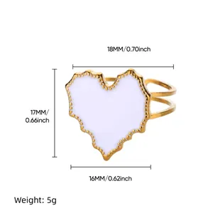 Vintage gold stainless steel heart ring with faux pearl inlay and 18mm dimension scale
