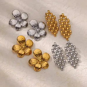 Stainless Steel Hammered Flower Geometric Stud Earrings For Women Gold Silver Conch Sun Shell Drop Earrings Jewelry