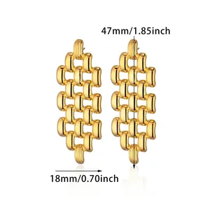 Modern hollow chain link earrings in polished gold finish with size measurements