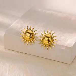 Luxurious 18k gold plated sun and moon totem stud earrings with a vintage finish
